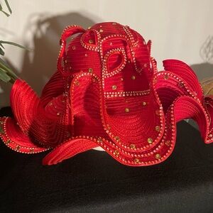 Elegant Red Hat with Gold Accents